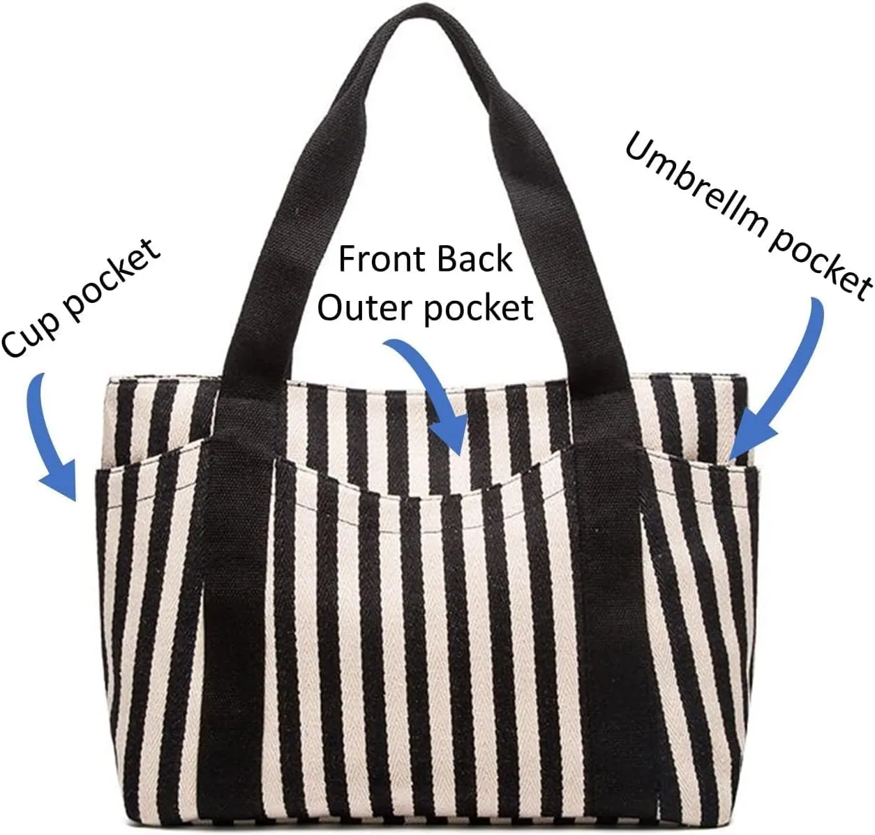 Medium Tote Bag for Women, Canvas Purses Handbags with 7 Pockets & Zippers, Teacher Appreciation Gifts
