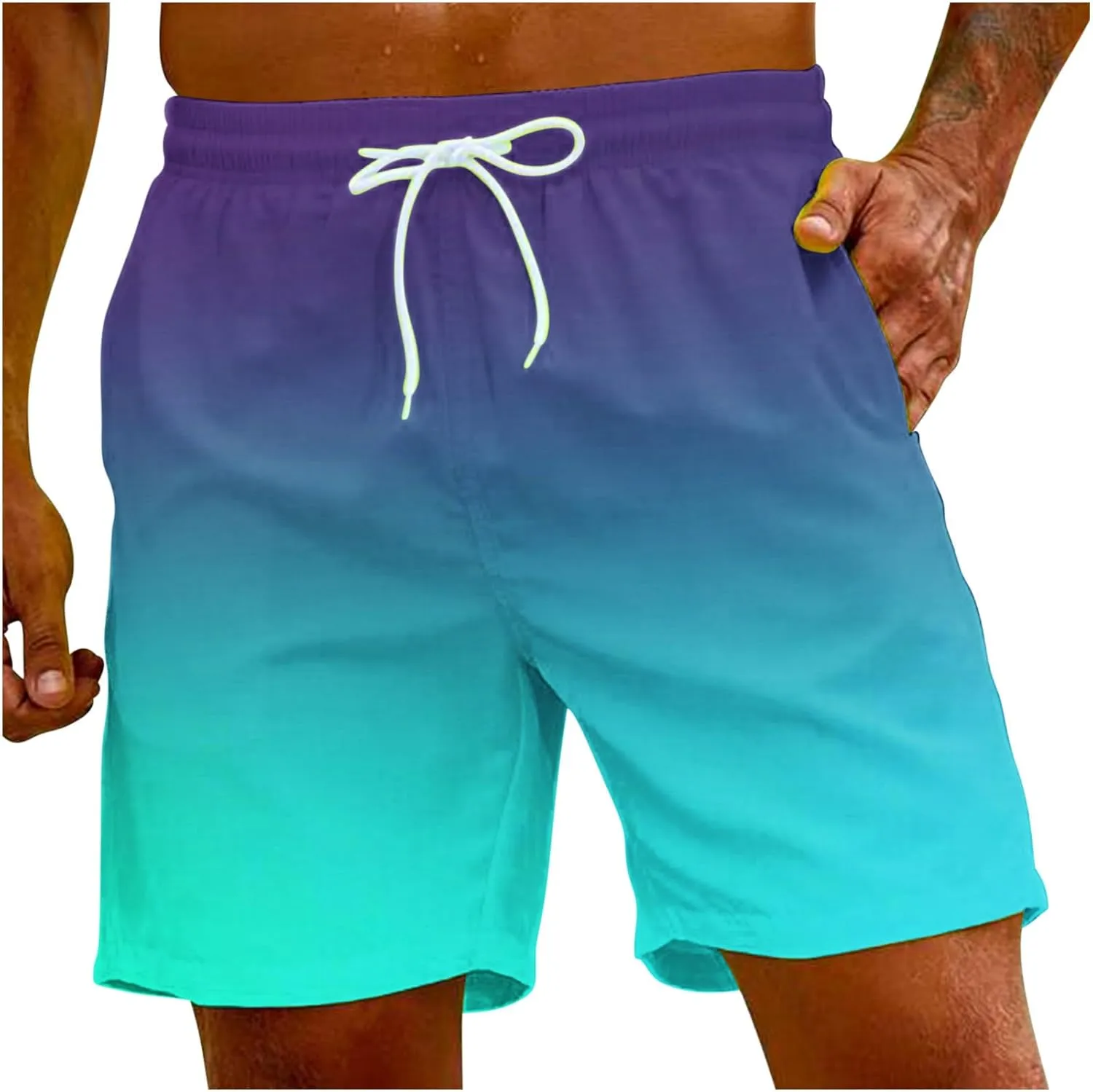 Men 2 Piece Short Sets Outfits Men's Lace-up Summer Pants Solid Shorts Men's Board Shorts Swim for Men Mens Swim