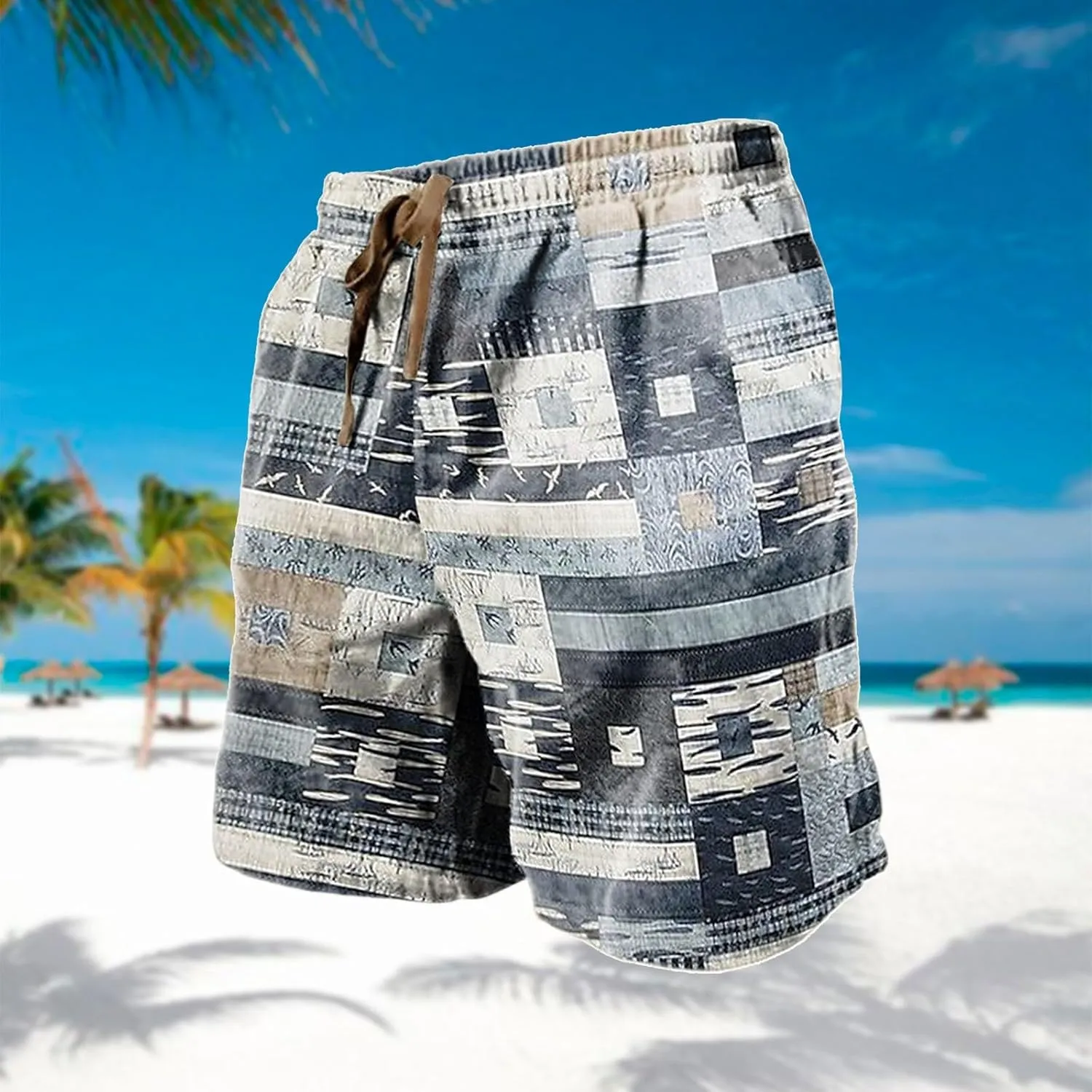 Men Casual Linen Shorts Fitness Sports Plus Size Five Quick Drying Beach Pants Shorts Khaki Men's Shorts Swim for