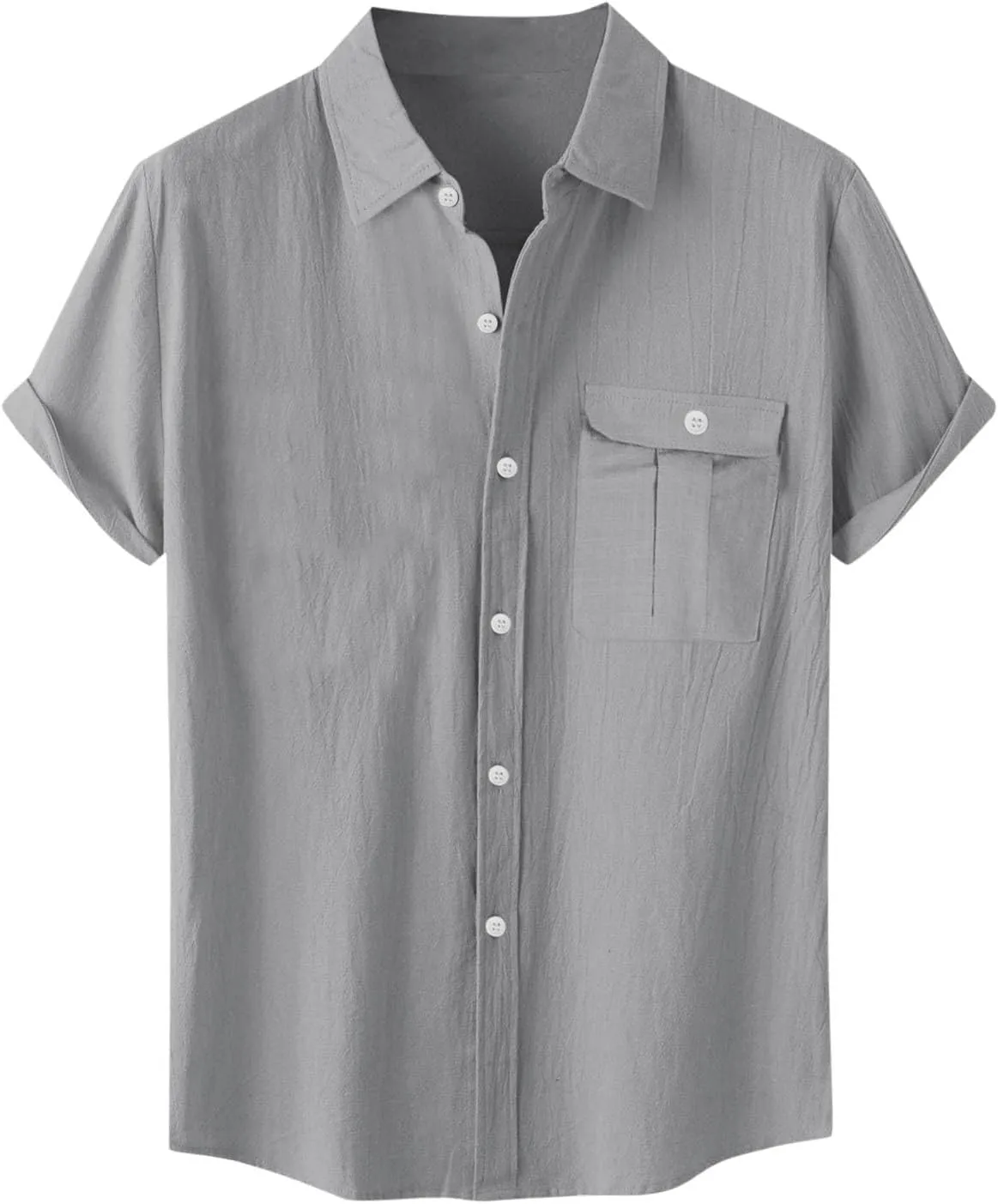 Men Cotton Linen Guayabera Shirts Casual Short Sleeve Button Down Work Shirt Solid Color Business Office Dress Tops