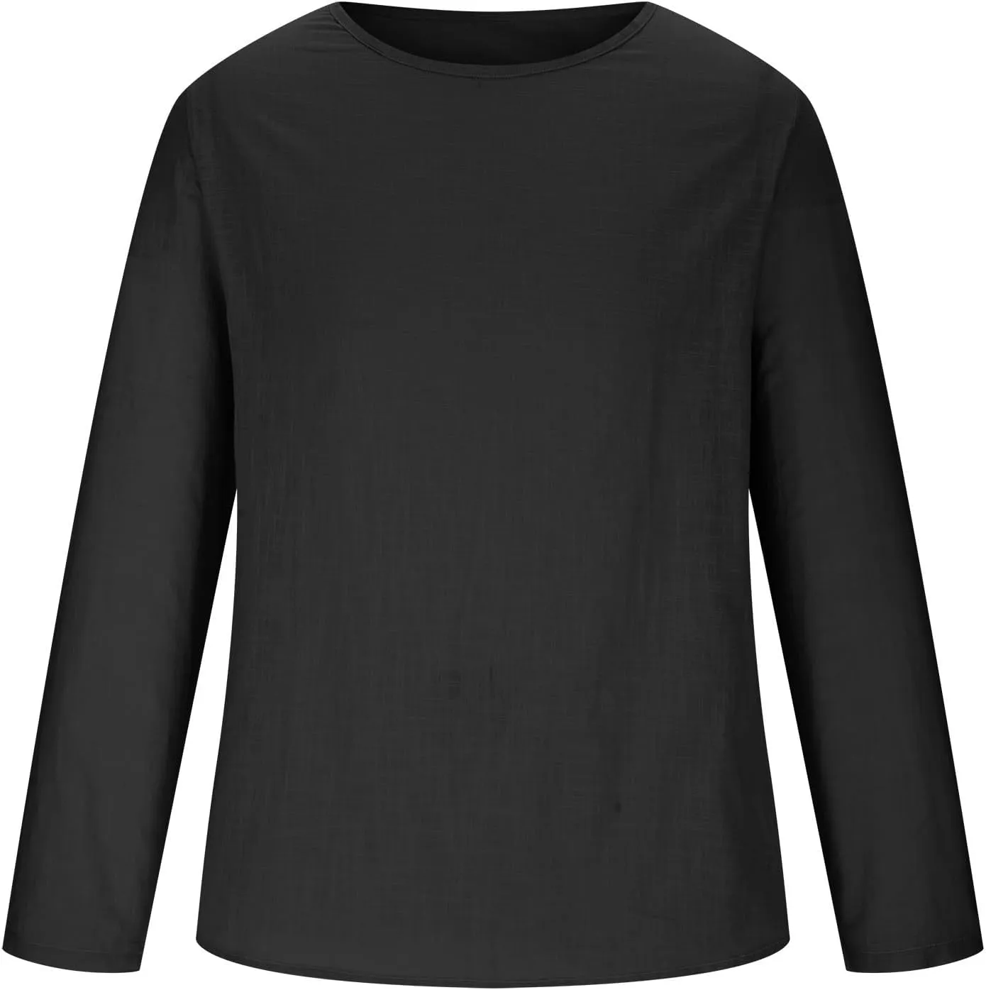 Men Long Sleeve Cotton Linen Tee Shirts Loose Crew Neck Solid Color Pullover Casual Fashion Comfort T-Shirts