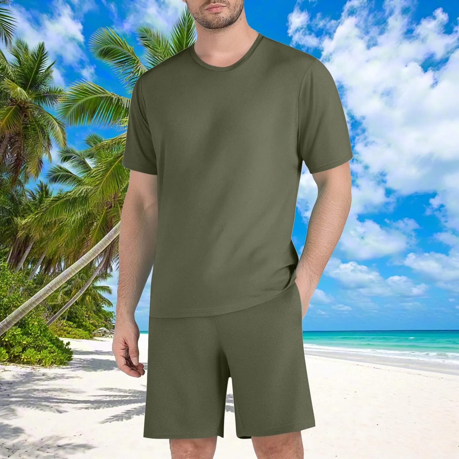 Men Two Piece Beach Outfits Sets Summer Short Sleeve Shirt and Shorts Vacation Workout Casual Tracksuit Loungewear 2025