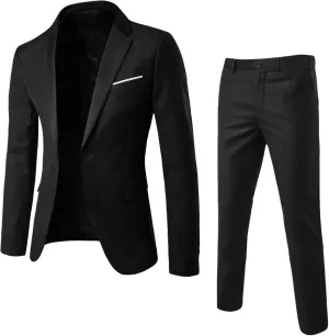 Men's 2 Piece Suits Set Slim Fit Business Classic 2 Button Prom Elegant Pocket Wedding Party Comfort Suit Jacket,Pants Black