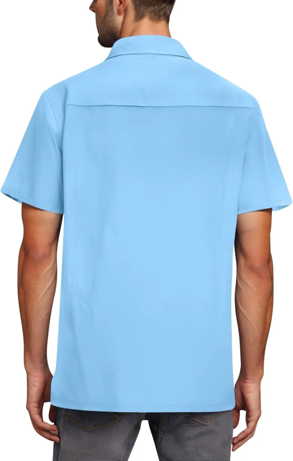 Men's Beach Hippie T-Shirts Summer Fashion Solid Color Lapel Short Sleeve Tops Plus Size Loose Fit Vacation Blouse