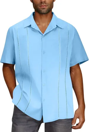 Men's Beach Hippie T-Shirts Summer Fashion Solid Color Lapel Short Sleeve Tops Plus Size Loose Fit Vacation Blouse