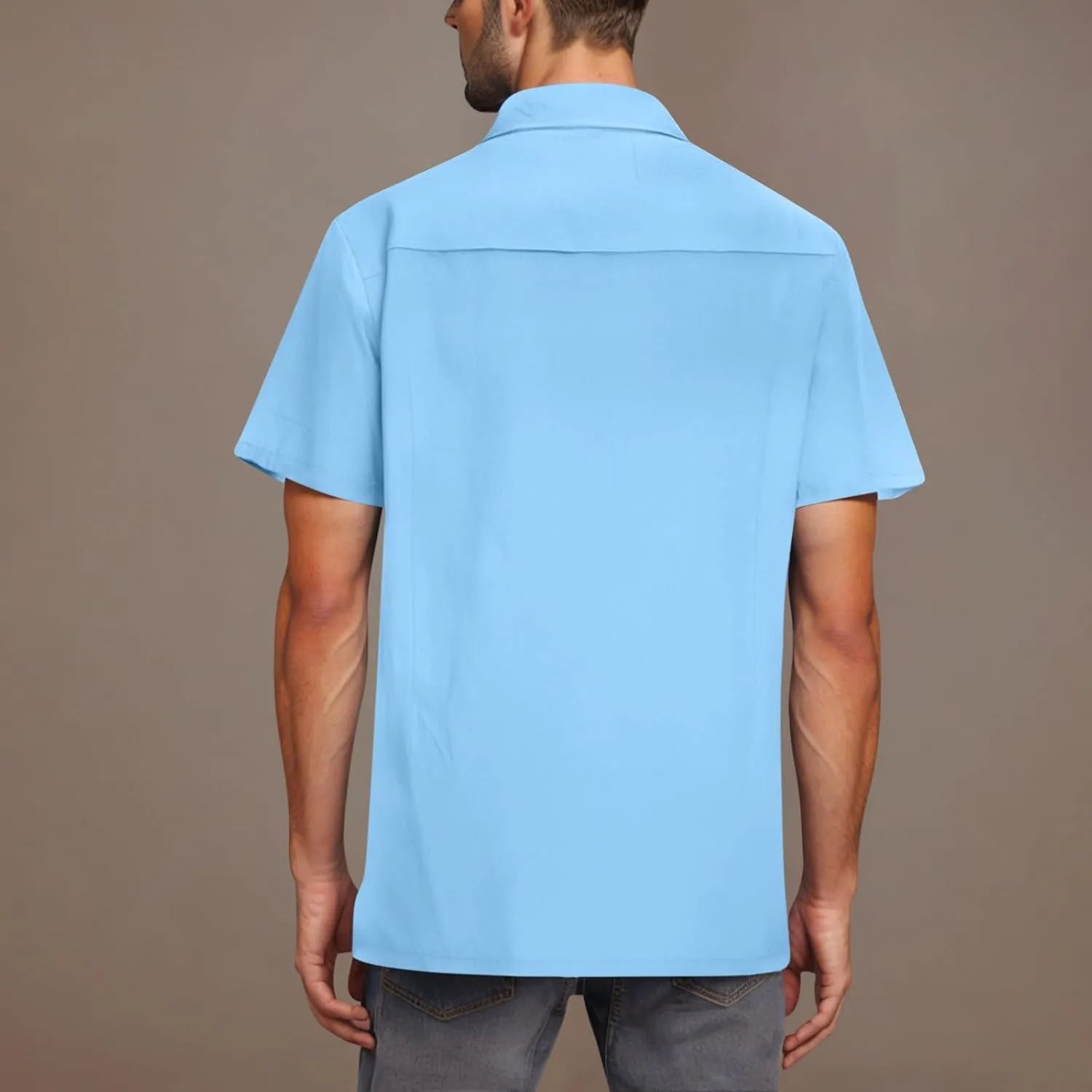 Men's Beach Hippie T-Shirts Summer Fashion Solid Color Lapel Short Sleeve Tops Plus Size Loose Fit Vacation Blouse