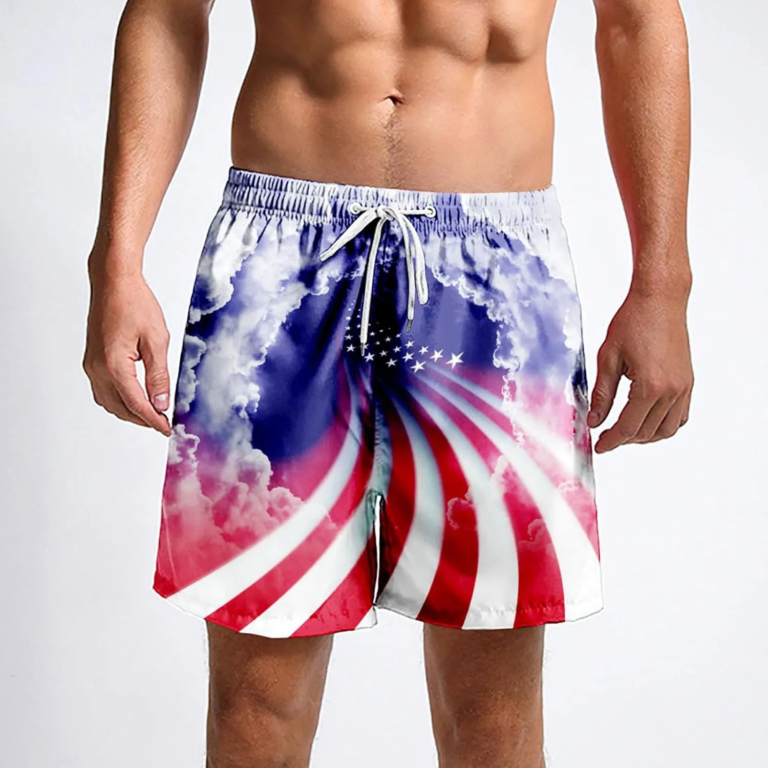 Mens Boys Shorts Quirky Digital Print Drawstring Tie Elastic Waist Casual Fashion Beach Shorts Mens Boys Shorts