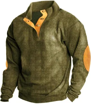 Men's Cashmere Long Sleeve Sweatshirt Warm Cuff Patch Long Sleeve Sweatshirt Top Men's Western Aztec Ethnic Print