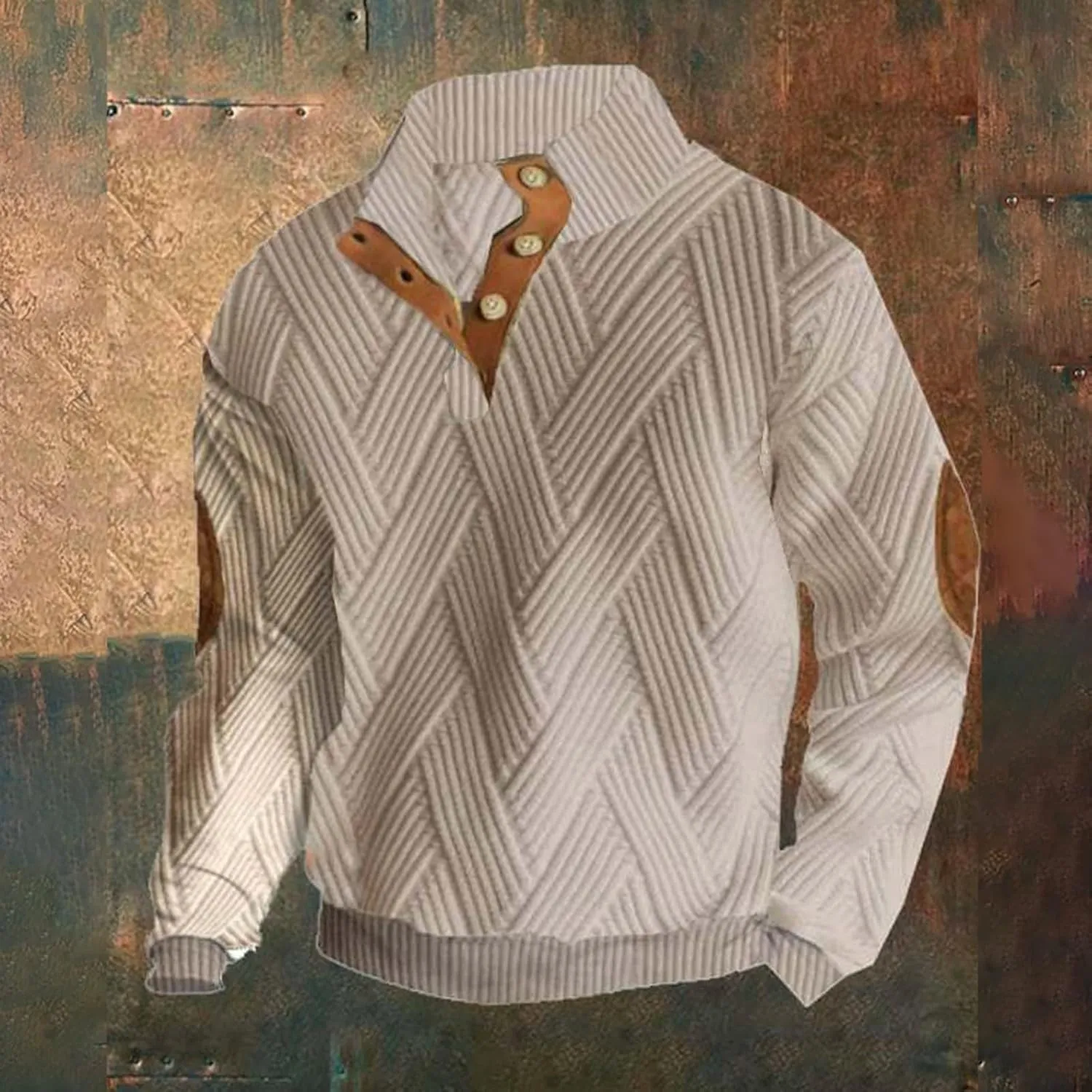 Men's Cashmere Long Sleeve Sweatshirt Warm Cuff Patch Long Sleeve Sweatshirt Top Men's Western Aztec Ethnic Print