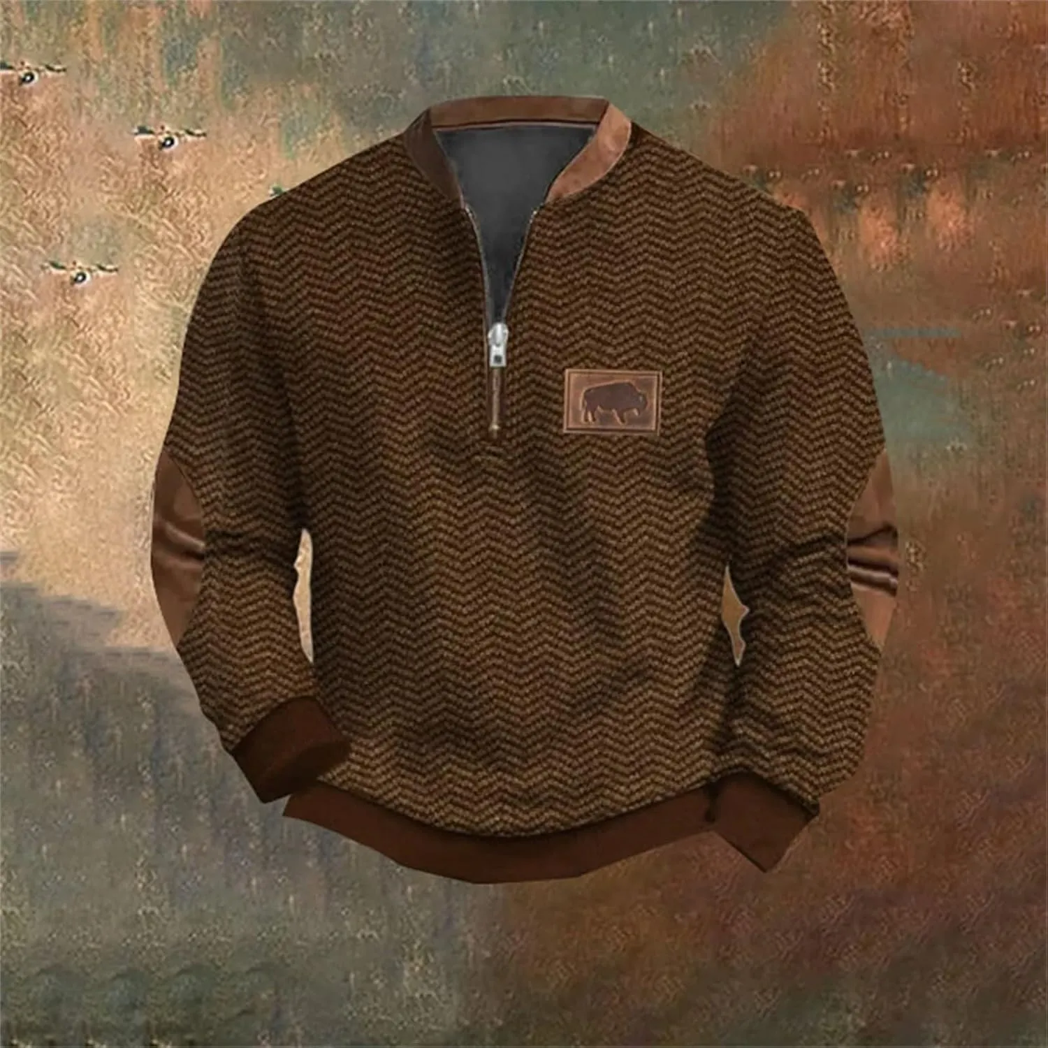 Men's Casual Quarter-Zip Sweaters Outdoor Long Sleeve Slim Fit Designer Retro Knit Pattern Pullover Sweatshirts