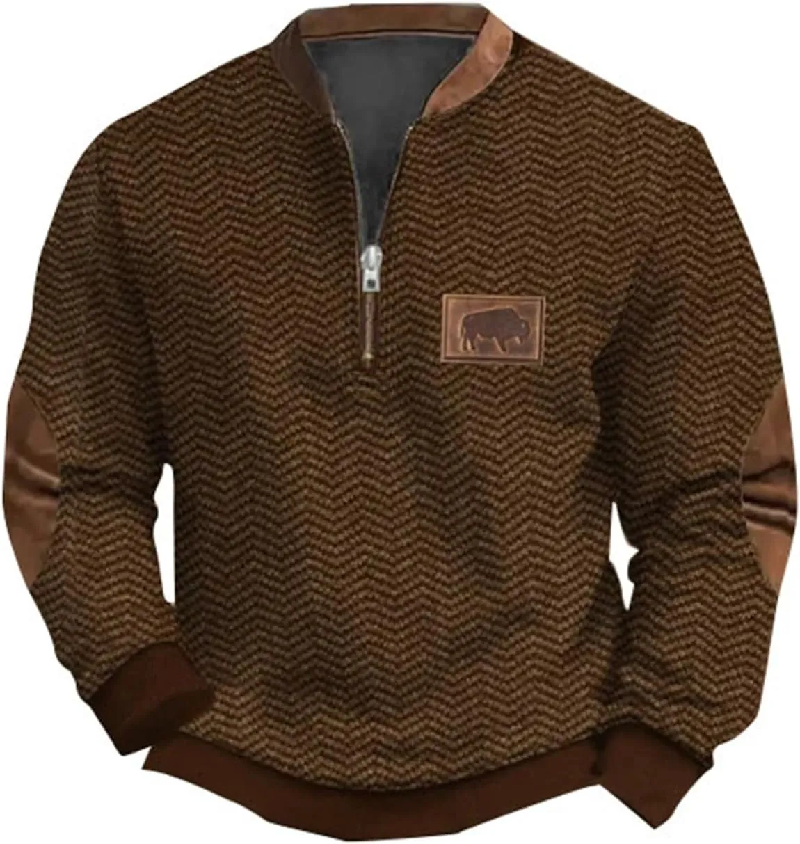 Men's Casual Quarter-Zip Sweaters Outdoor Long Sleeve Slim Fit Designer Retro Knit Pattern Pullover Sweatshirts