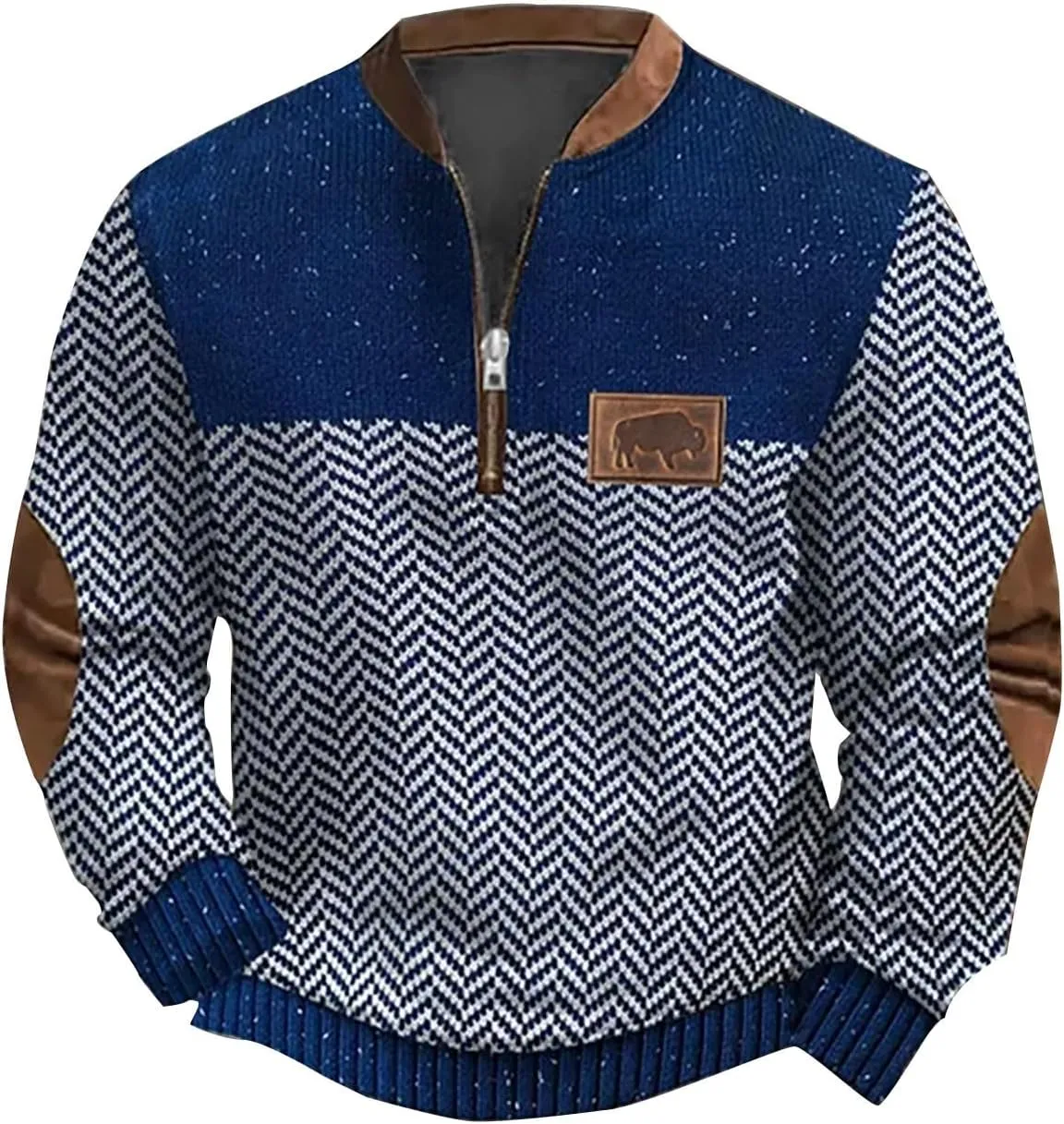 Men's Casual Quarter-Zip Sweaters Outdoor Long Sleeve Slim Fit Designer Retro Knit Pattern Pullover Sweatshirts