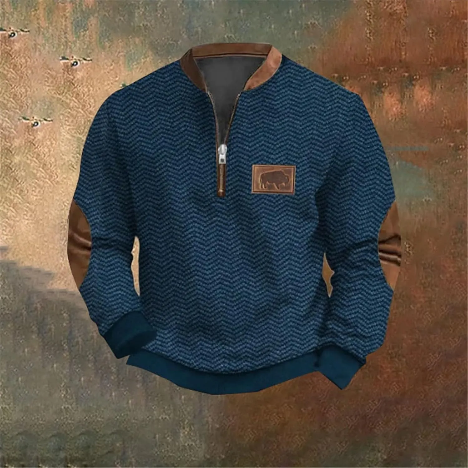 Men's Casual Quarter-Zip Sweaters Outdoor Long Sleeve Slim Fit Designer Retro Knit Pattern Pullover Sweatshirts