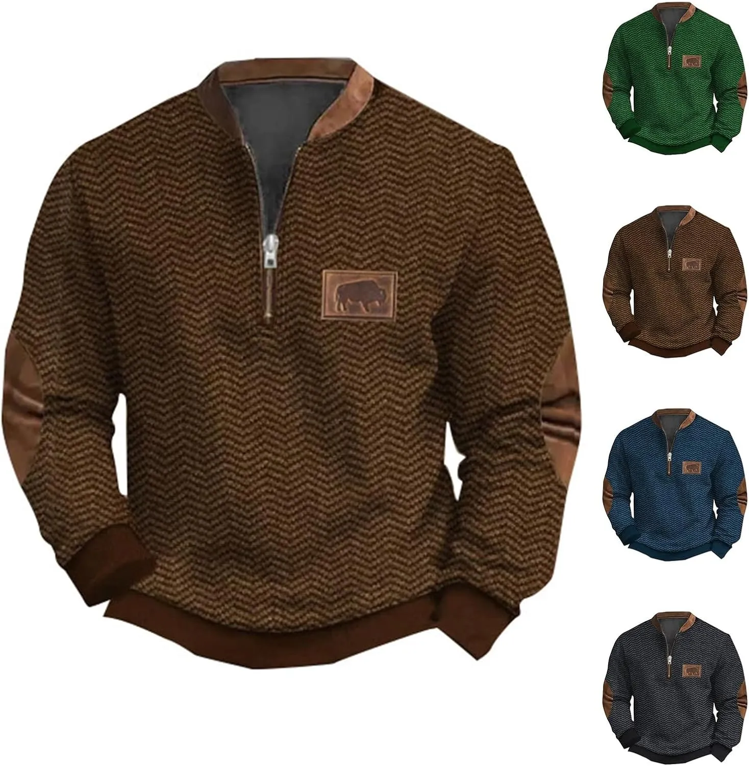 Men's Casual Quarter-Zip Sweaters Outdoor Long Sleeve Slim Fit Designer Retro Knit Pattern Pullover Sweatshirts
