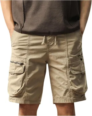 Mens Classic-Fit Cargo Shorts for Hiking Climbing Cotton Elastic Waist Multi-Pocket Summer Workout Gym Camping Shorts