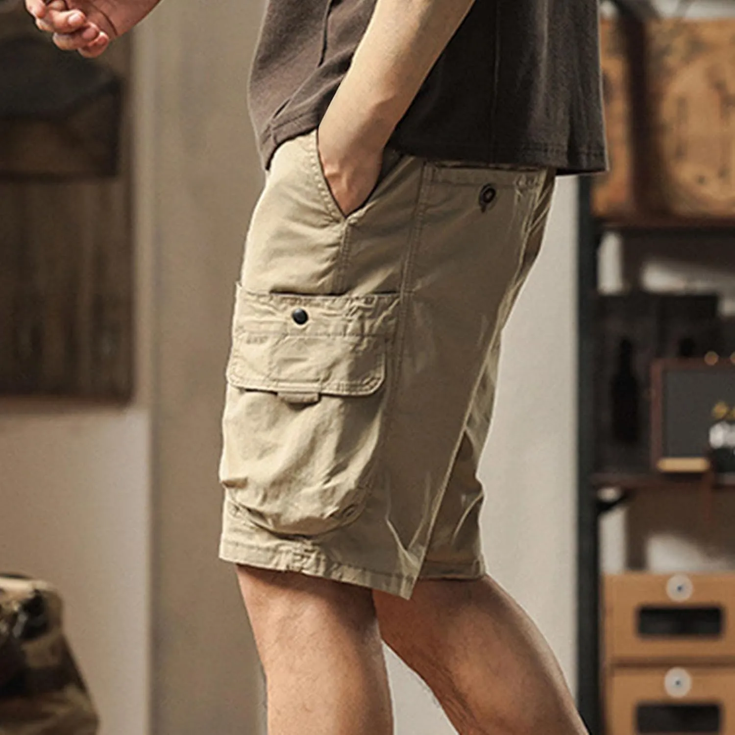 Mens Classic-Fit Cargo Shorts for Hiking Climbing Cotton Elastic Waist Multi-Pocket Summer Workout Gym Camping Shorts
