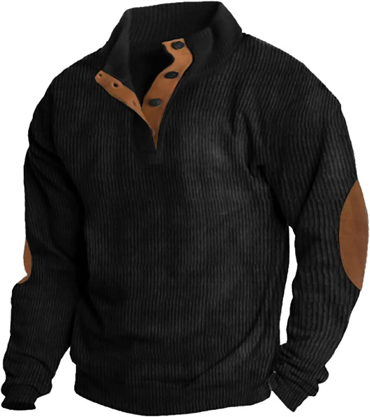 Men's Corduroy Long-Sleeved Sweatshirt Sweater Sweater with Elbow Patches Hunting Sweatshirt Mens Quilted Mens