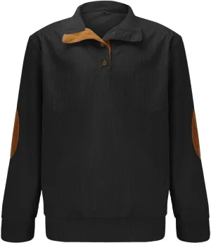 Men's Corduroy Long-Sleeved Sweatshirt Sweater Sweater with Elbow Patches Hunting Sweatshirt Mens Quilted Mens