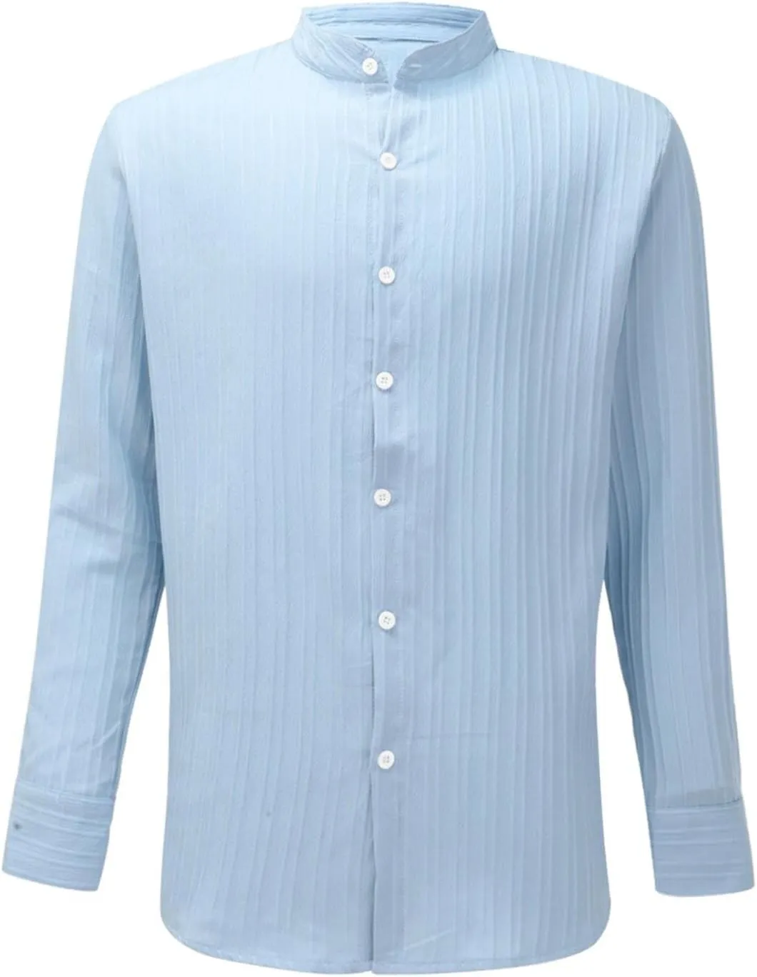 Men's Cotton Linen Button Down Shirts Textured Casual Regular Fit Banded Collar Long Sleeve Hippie Tops Business Dress Shirts