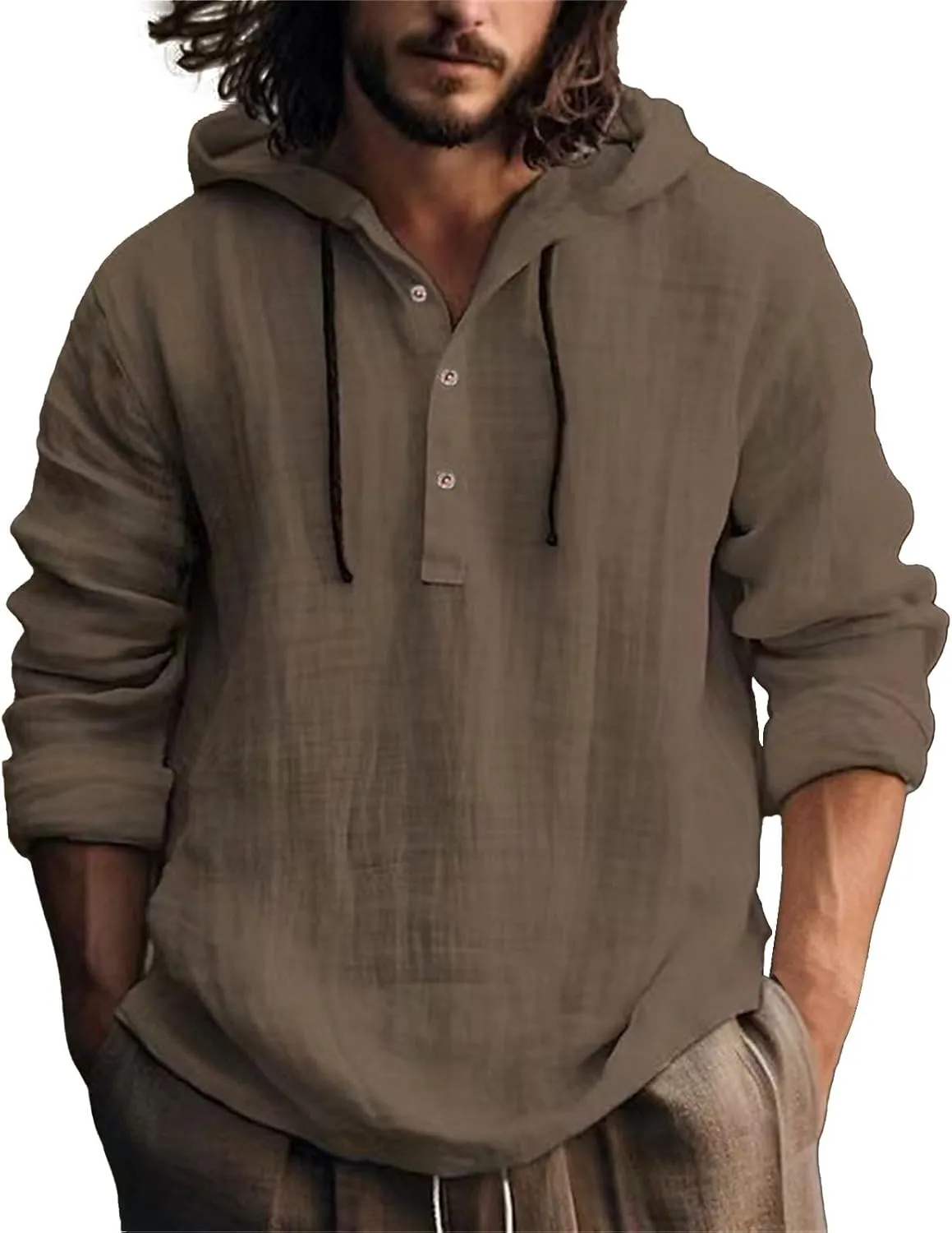 Men's Cotton Linen Casual Stylish Button Shirt Long Sleeved Solid Color Cotton Linen Shirt Men's Long Sleeve Shirts