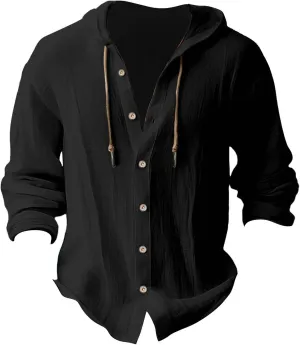 Men's Cotton Linen Casual Stylish Button Shirt Long Sleeved Solid Color Cotton Linen Shirt Men's Long Sleeve Shirts