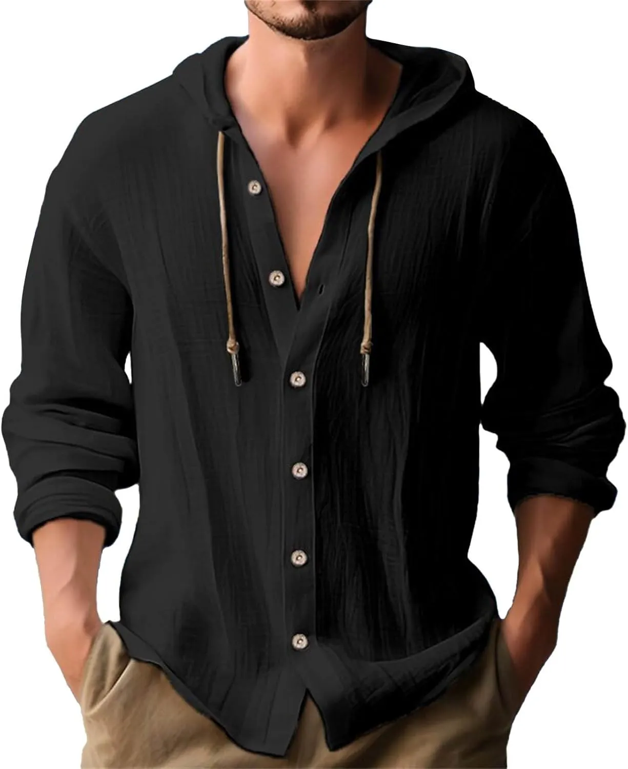 Men's Cotton Linen Casual Stylish Button Shirt Long Sleeved Solid Color Cotton Linen Shirt Men's Long Sleeve Shirts