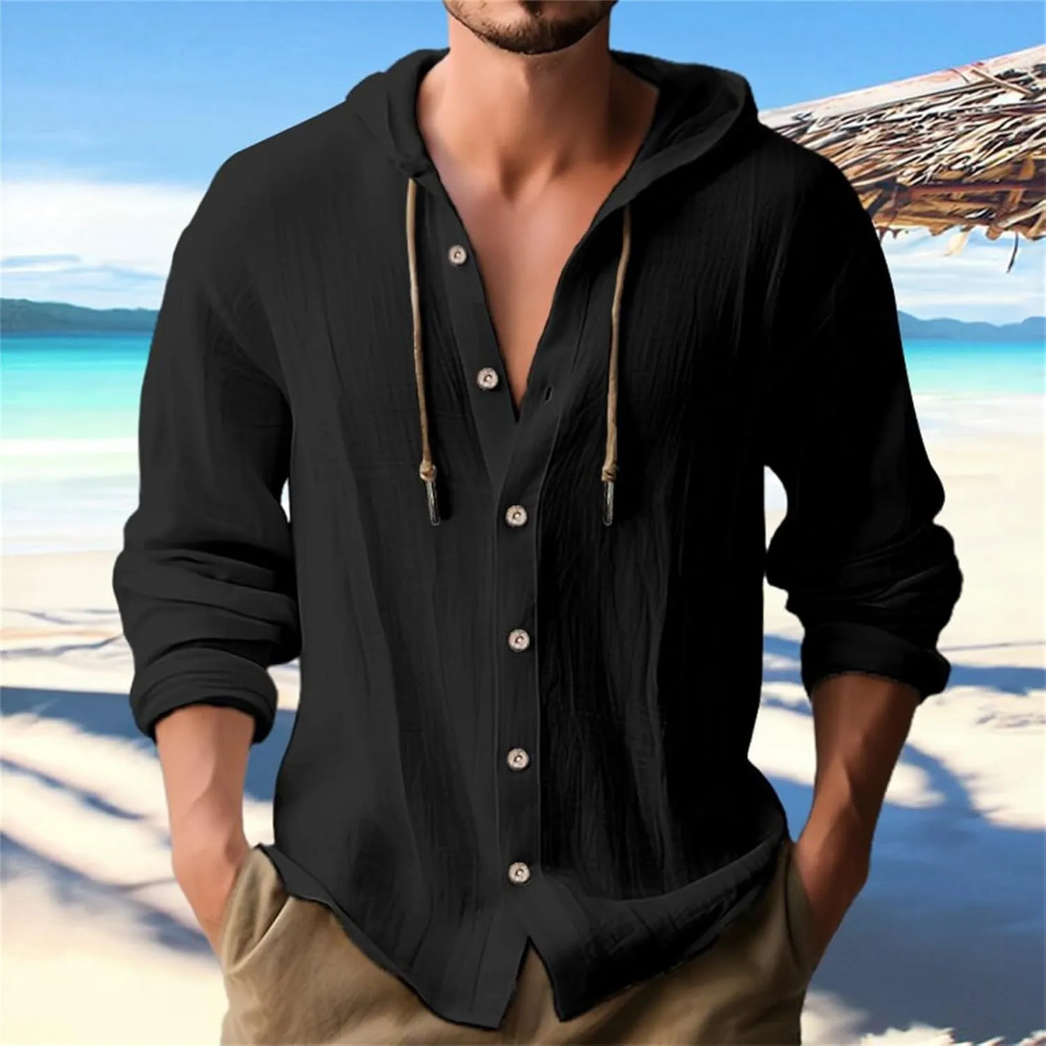 Men's Cotton Linen Casual Stylish Button Shirt Long Sleeved Solid Color Cotton Linen Shirt Men's Long Sleeve Shirts