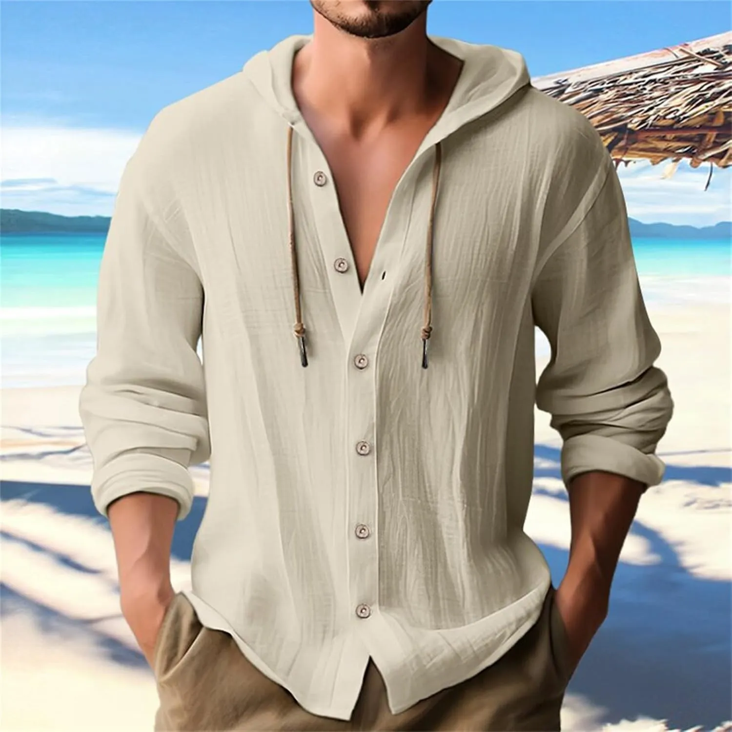Men's Cotton Linen Casual Stylish Button Shirt Long Sleeved Solid Color Cotton Linen Shirt Men's Long Sleeve Shirts