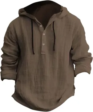 Men's Cotton Linen Casual Stylish Button Shirt Long Sleeved Solid Color Cotton Linen Shirt Men's Long Sleeve Shirts