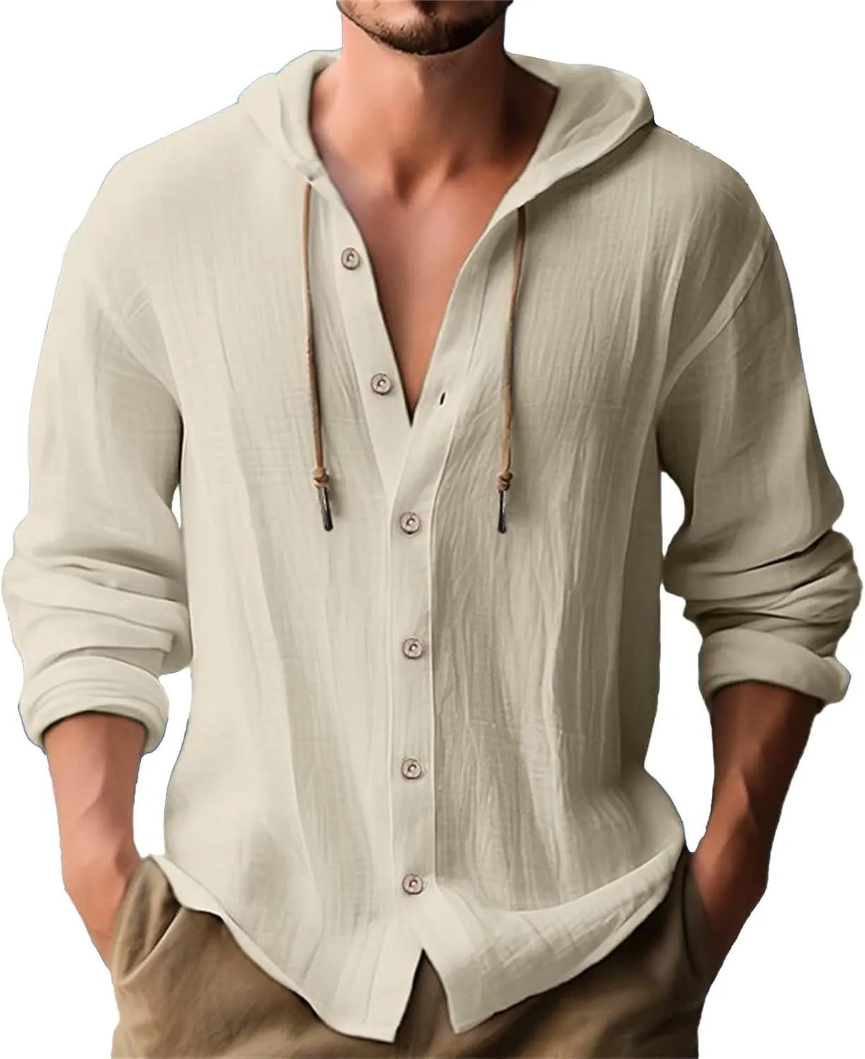Men's Cotton Linen Casual Stylish Button Shirt Long Sleeved Solid Color Cotton Linen Shirt Men's Long Sleeve Shirts
