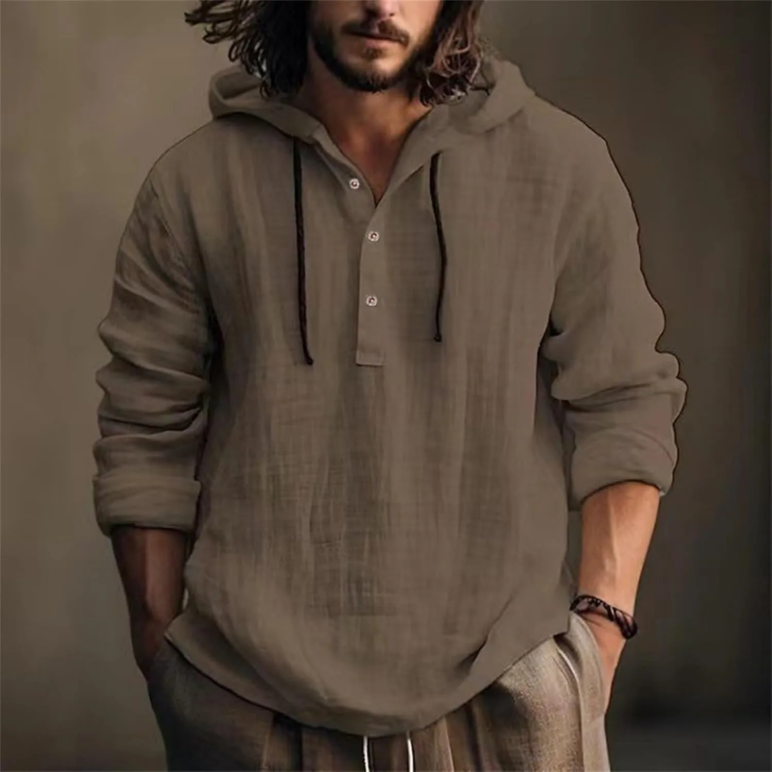 Men's Cotton Linen Casual Stylish Button Shirt Long Sleeved Solid Color Cotton Linen Shirt Men's Long Sleeve Shirts