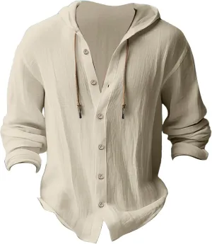 Men's Cotton Linen Casual Stylish Button Shirt Long Sleeved Solid Color Cotton Linen Shirt Men's Long Sleeve Shirts