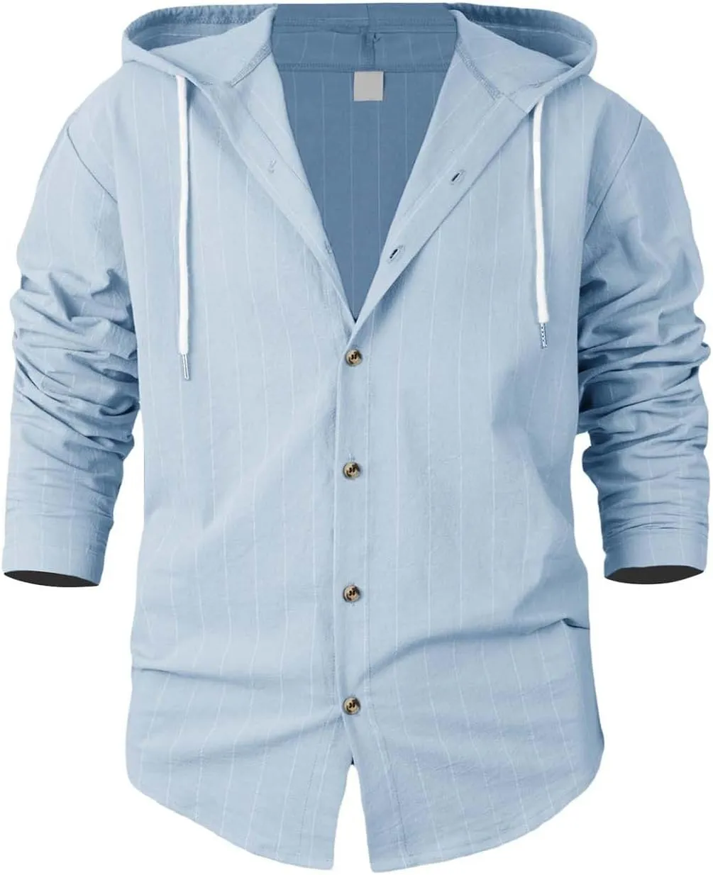 Mens Cotton Linen Hoodies Striped Casual Long Sleeve V Neck Button Down Hooded Shirts Hawaiian Beach Yoga Sweatshirts