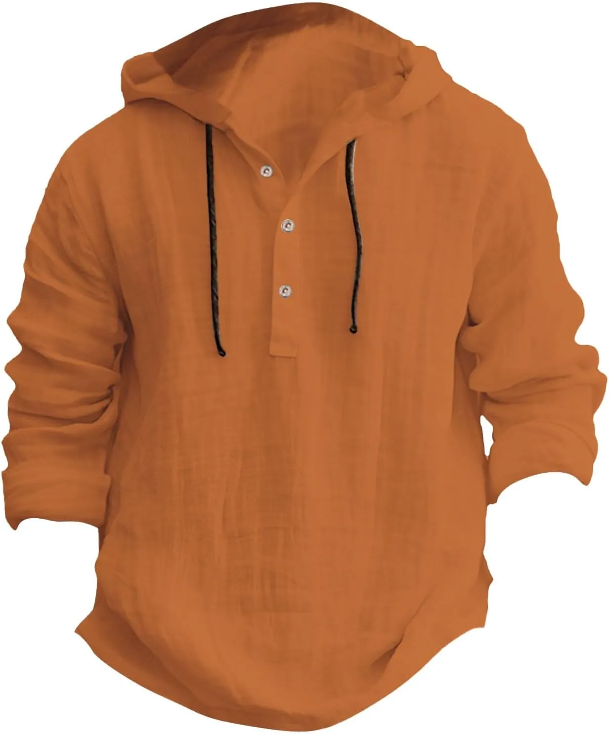 Men's Cotton Linen Shirts Lightweight Button Down Long Sleeve Hippie Shirt with Hood Summer Casual Beach Wedding Tops