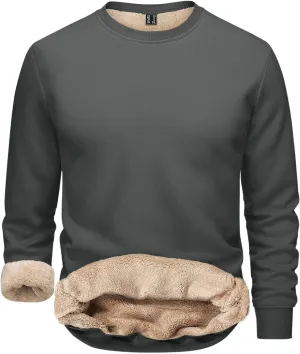 Men's Crewneck Sweatshirt Thick Warm Sherpa Lined Thermal Underwear Baselayer Long Sleeve Winter Fleece Pullover Tops