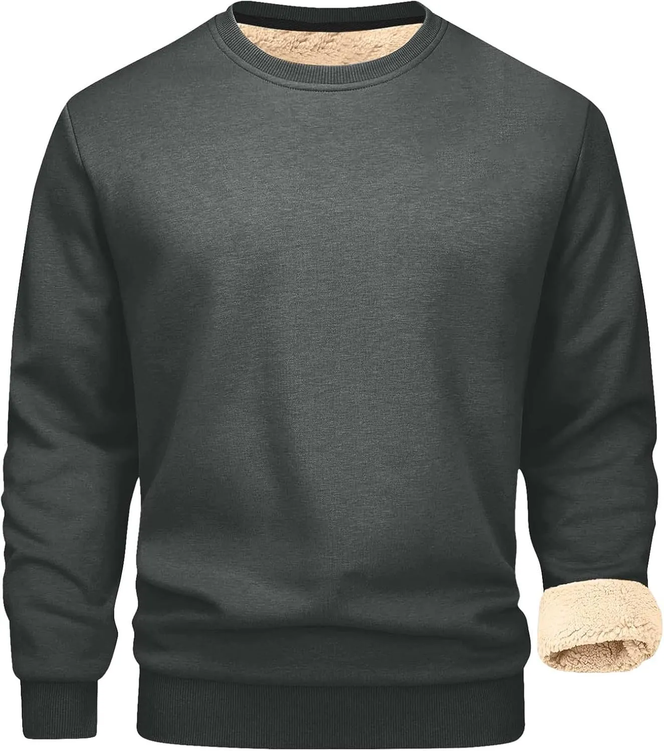 Men's Crewneck Sweatshirt Thick Warm Sherpa Lined Thermal Underwear Baselayer Long Sleeve Winter Fleece Pullover Tops