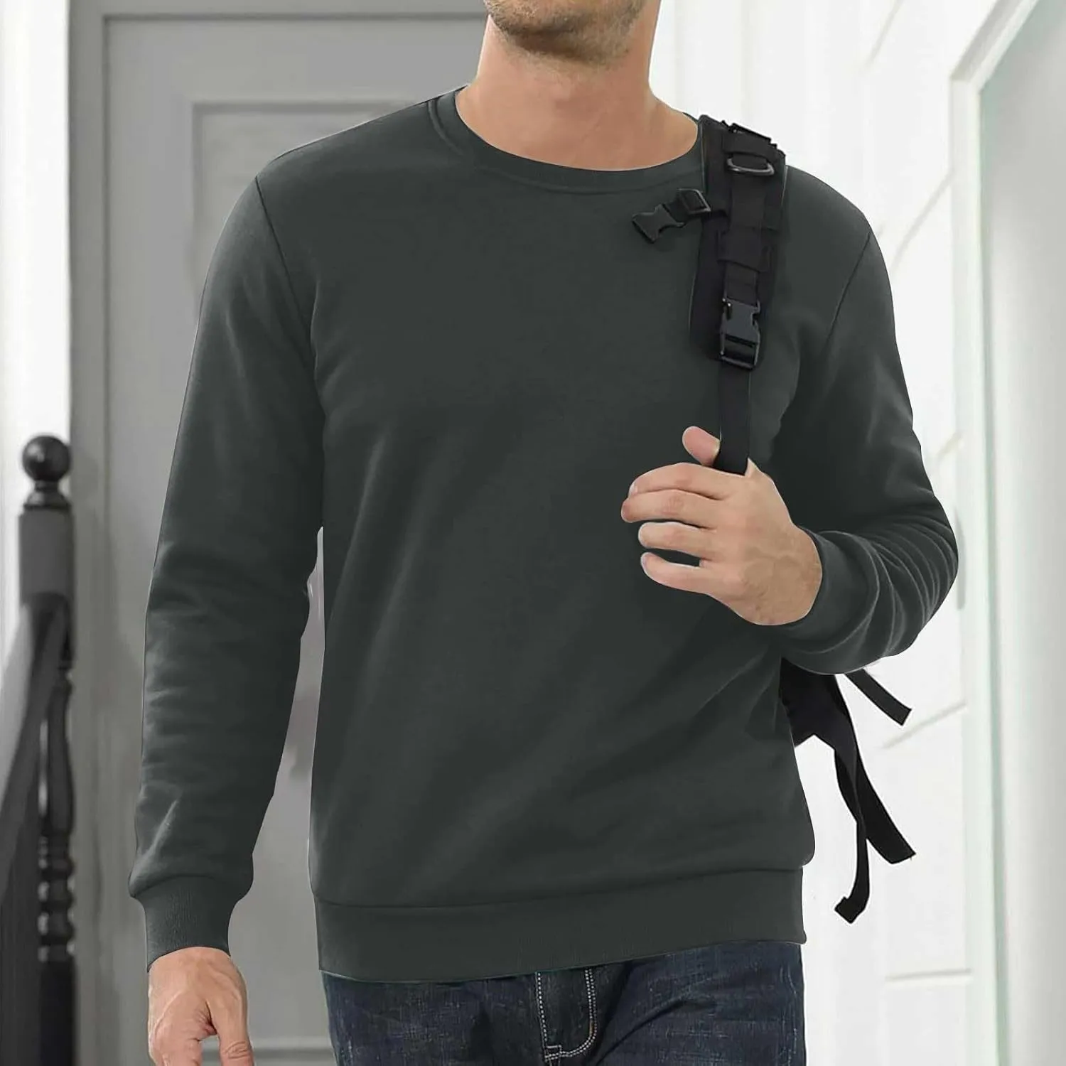 Men's Crewneck Sweatshirt Thick Warm Sherpa Lined Thermal Underwear Baselayer Long Sleeve Winter Fleece Pullover Tops
