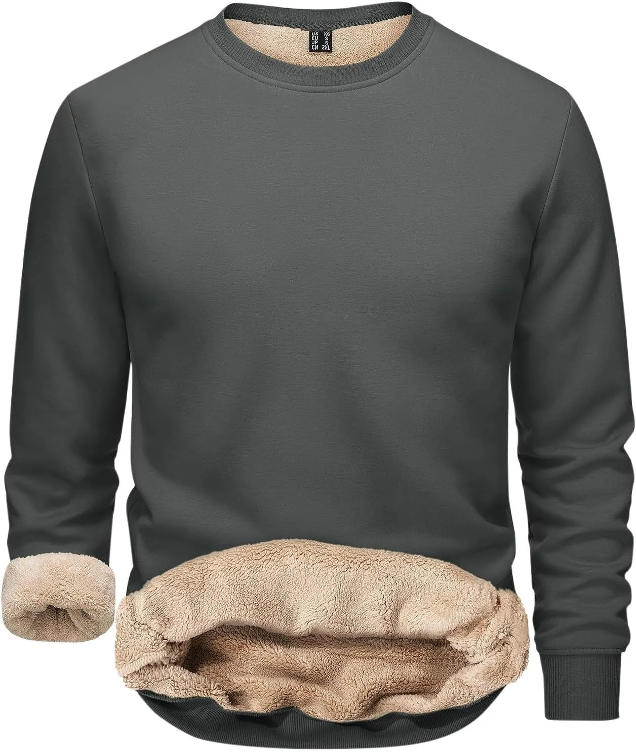 Men's Crewneck Sweatshirt Thick Warm Sherpa Lined Thermal Underwear Baselayer Long Sleeve Winter Fleece Pullover Tops