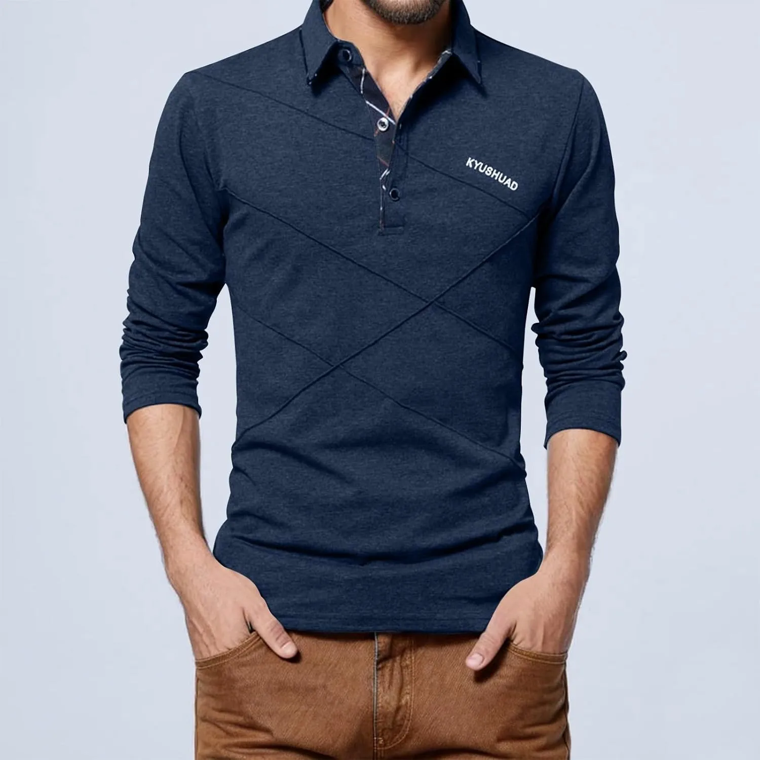 Mens Fall Fashion Print Polo Shirts Fall Lightweight Regular Fit Lapel Tops 2024 Casual Long Sleeve Golf T Shirts