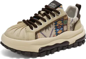 Men's Fashion 2.16" Inch Platform Sneakers Floral Pattern Patchwork Retro Comfortable Casual Walking Skate Shoes
