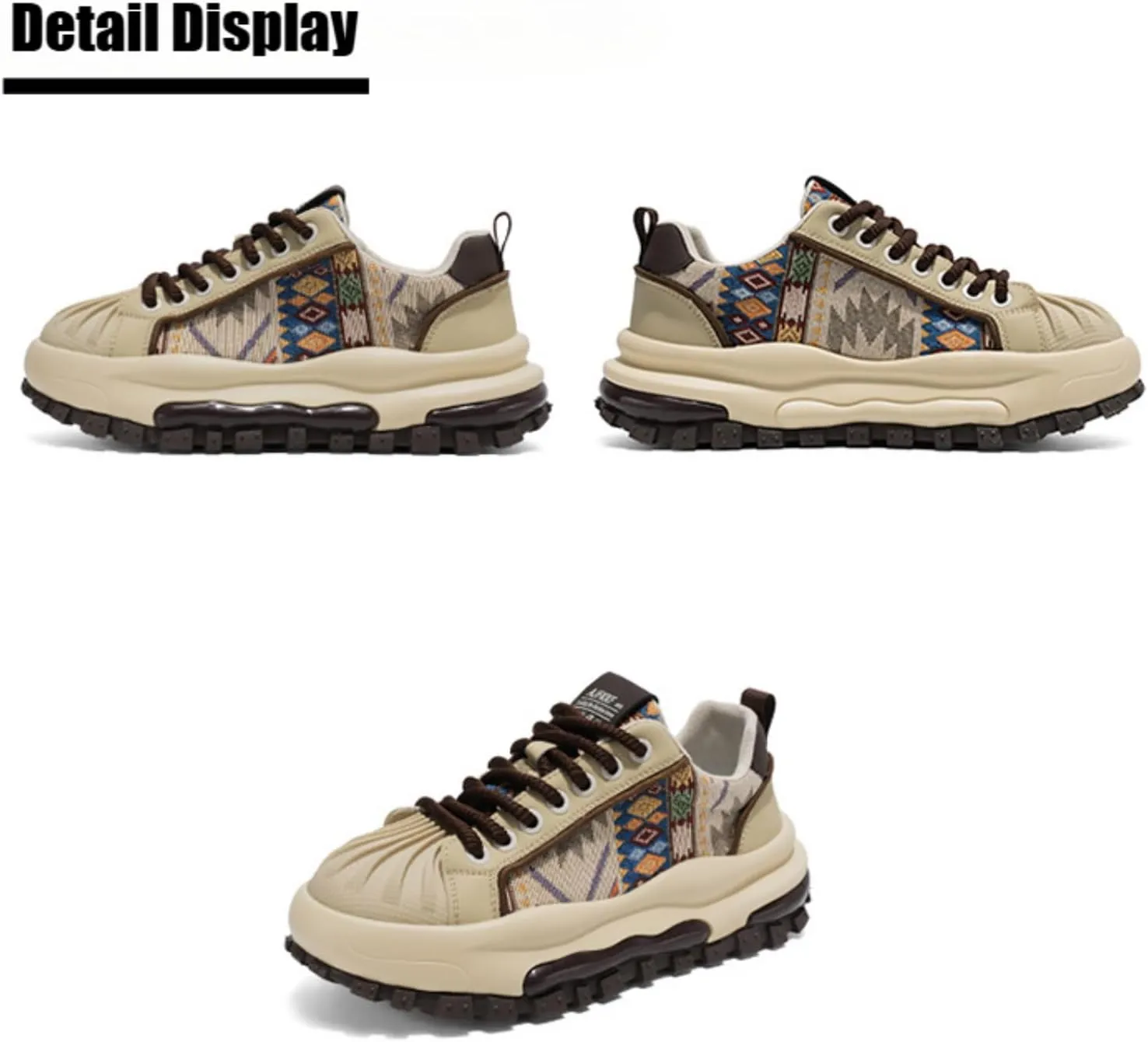 Men's Fashion 2.16" Inch Platform Sneakers Floral Pattern Patchwork Retro Comfortable Casual Walking Skate Shoes
