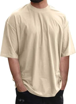 Men's Fashion Short Sleeve Tshirts Outdoor Oversize Pullover Solid Color Casual Tees Lightweight Mockneck Basic Tops