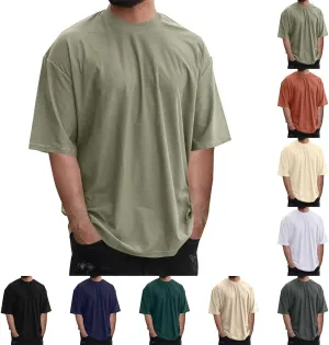 Men's Fashion Short Sleeve Tshirts Outdoor Oversize Pullover Solid Color Casual Tees Lightweight Mockneck Basic Tops