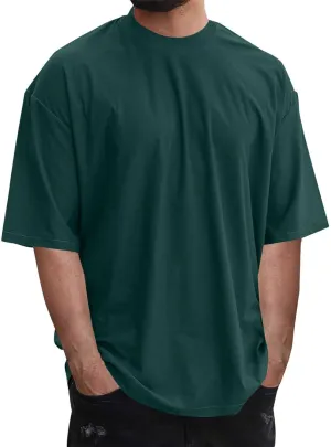 Men's Fashion Short Sleeve Tshirts Outdoor Oversize Pullover Solid Color Casual Tees Lightweight Mockneck Basic Tops