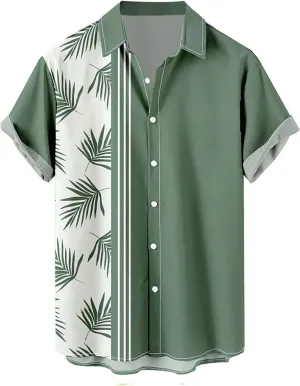 Men's Hawaiian Shirts Short Sleeve Button Down Palm Tree Printed Summer Beach Shirts Vintage 60s 70s Bowling Shirts