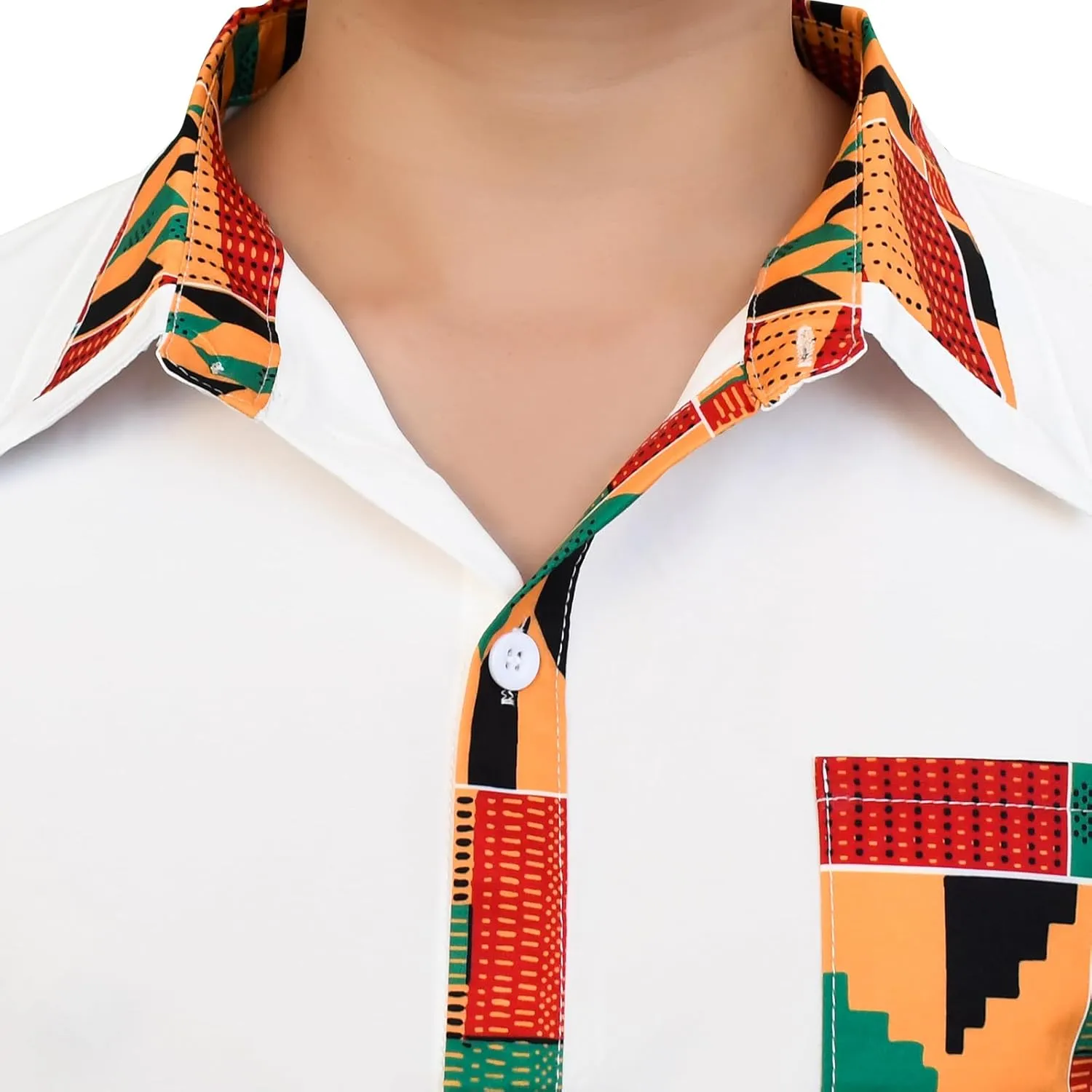 Men's Hipster African Printed Tribal Graphic Patchwork Design Short Sleeve Button up Shirt Mandarin Collar Shirts