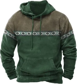 Mens Hoodies Pullover Graphic Ethnic Print Lightweight Sweatshirts Long Sleeve Casual Western Aztec Ethnic Hoodie