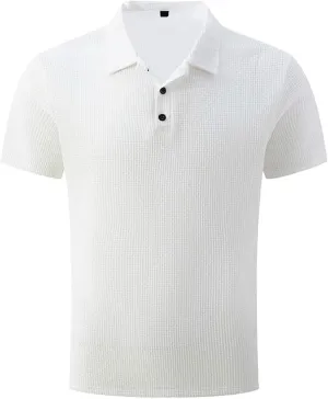 Mens Jacquard Polo Shirts Lightweight Stretch Short Sleeve Polos Dressy Casual Quick Dry Lightweight Trendy Outfits