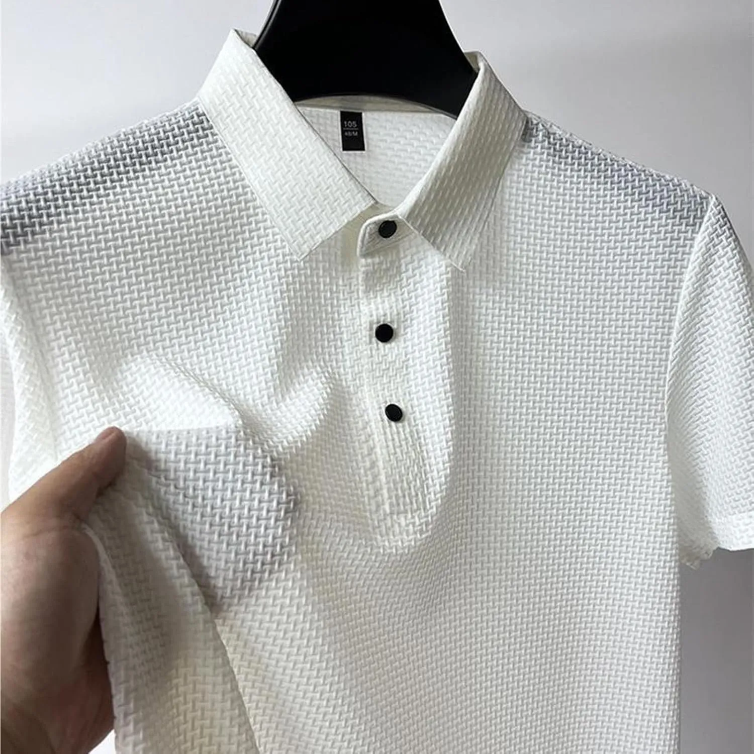 Mens Jacquard Polo Shirts Lightweight Stretch Short Sleeve Polos Dressy Casual Quick Dry Lightweight Trendy Outfits
