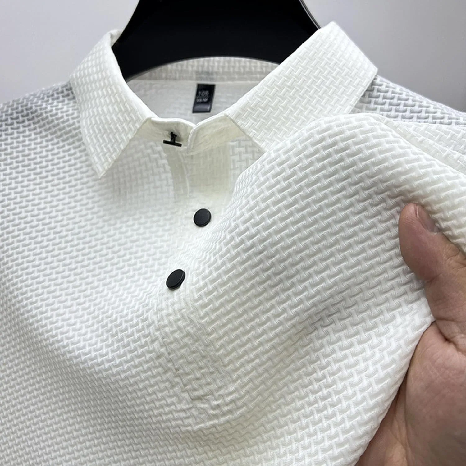 Mens Jacquard Polo Shirts Lightweight Stretch Short Sleeve Polos Dressy Casual Quick Dry Lightweight Trendy Outfits